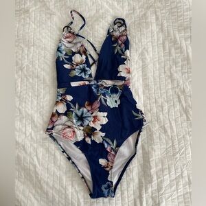Floral blue one pice swimsuit size Small
